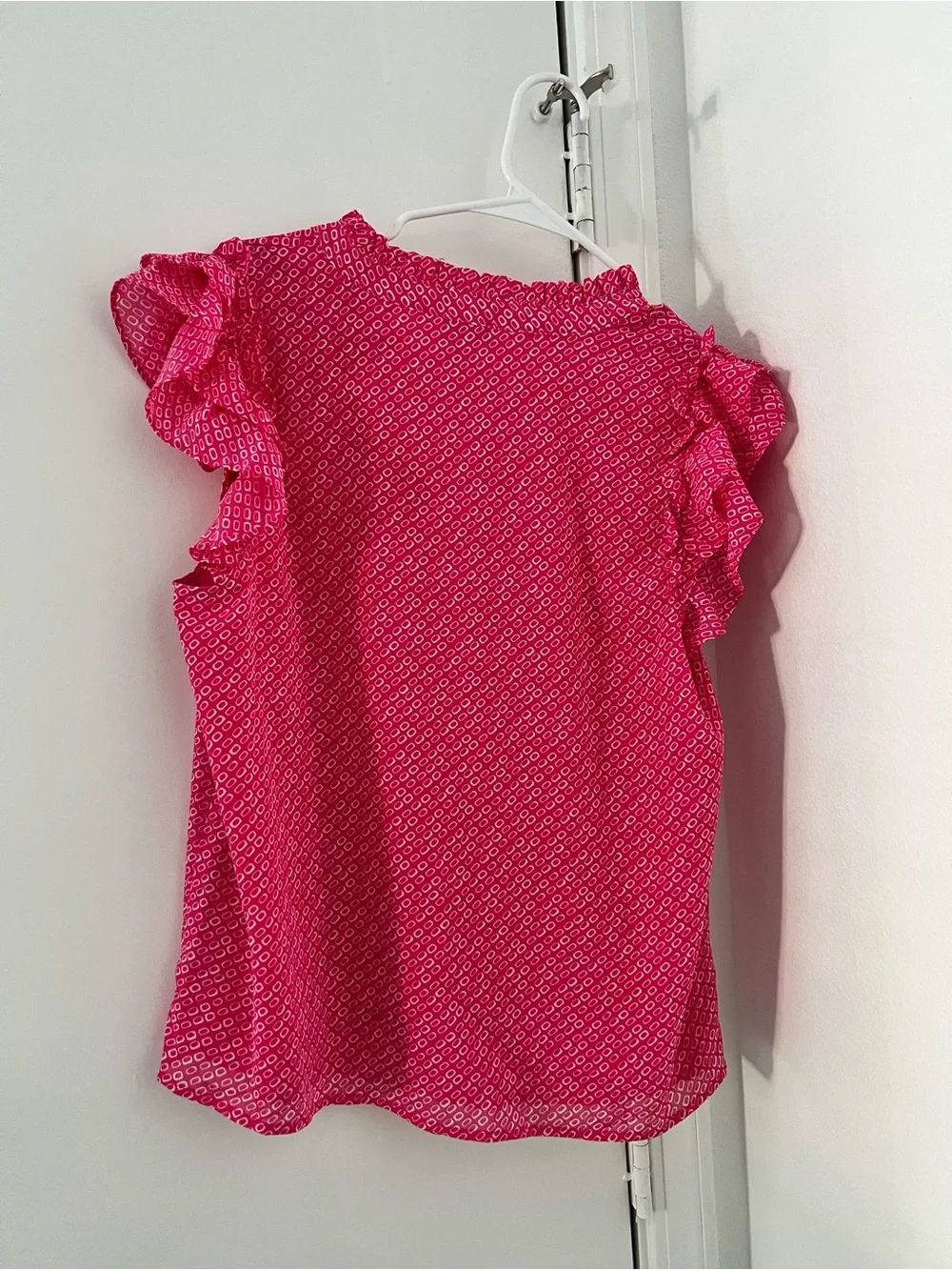 J. Crew Hot Pink Geo Ruffle Sleeve Blouse